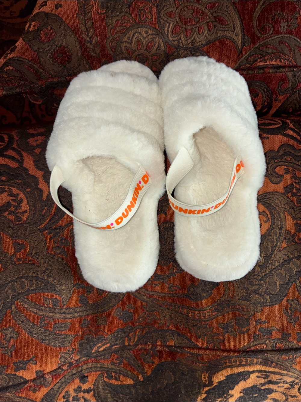 White Plush Slide Sandals with Branded Elastic Heel Strap